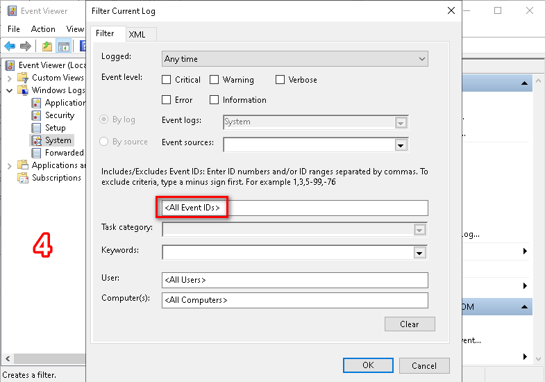 Windows shutdown logs ids